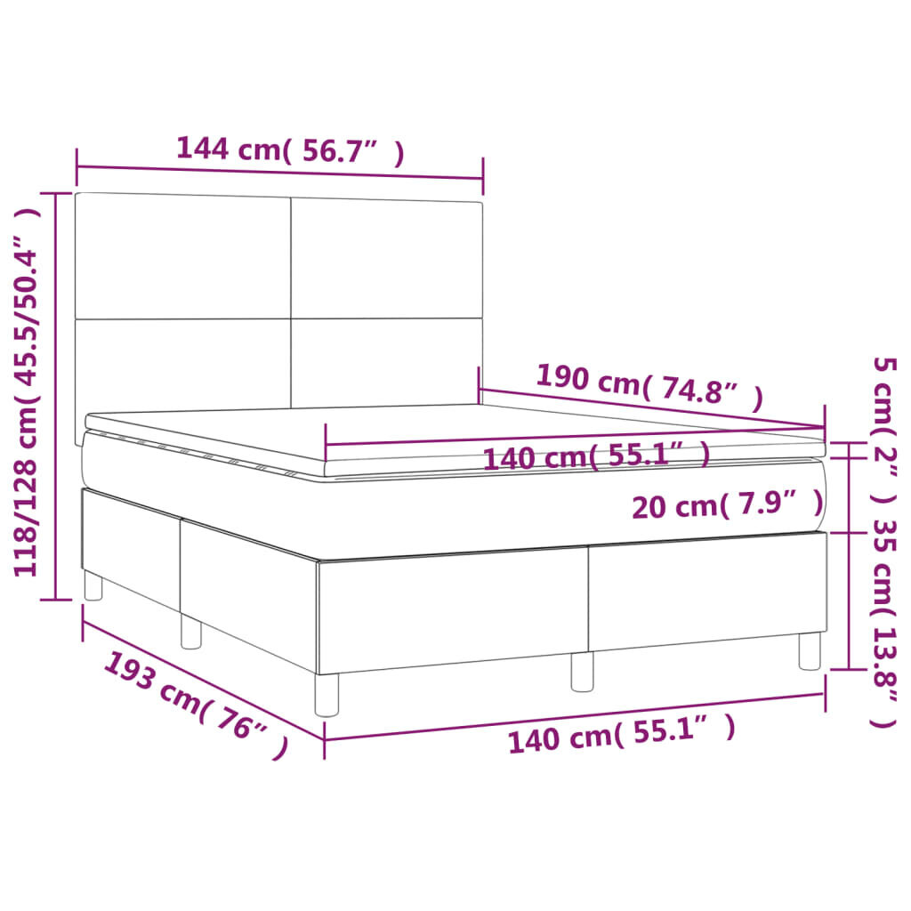 vidaXL kontinentaalvoodi madrats ja LED, tumehall, 140x190 cm, kangas hind ja info | Voodid | kaup24.ee