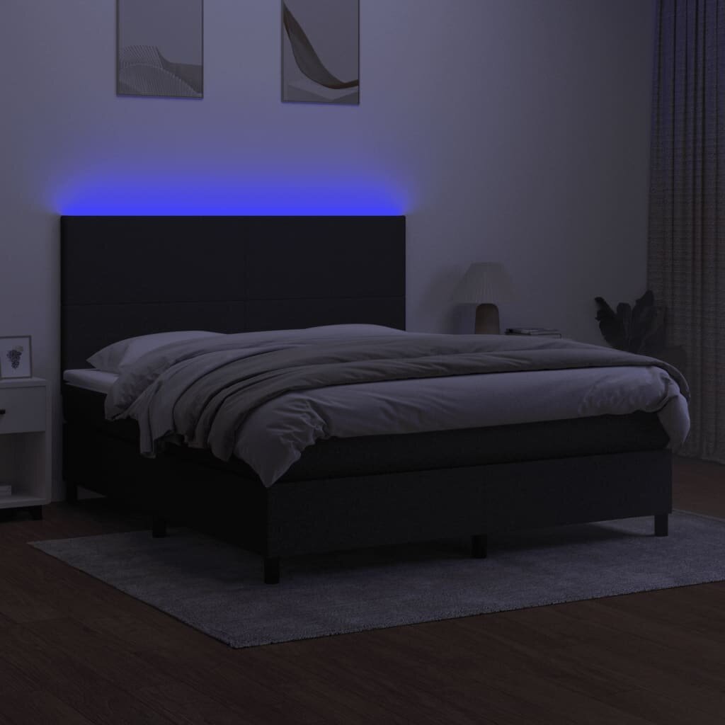 vidaXL kontinentaalvoodi madratsiga ja LED, must, 160x200 cm, kangas hind ja info | Voodid | kaup24.ee
