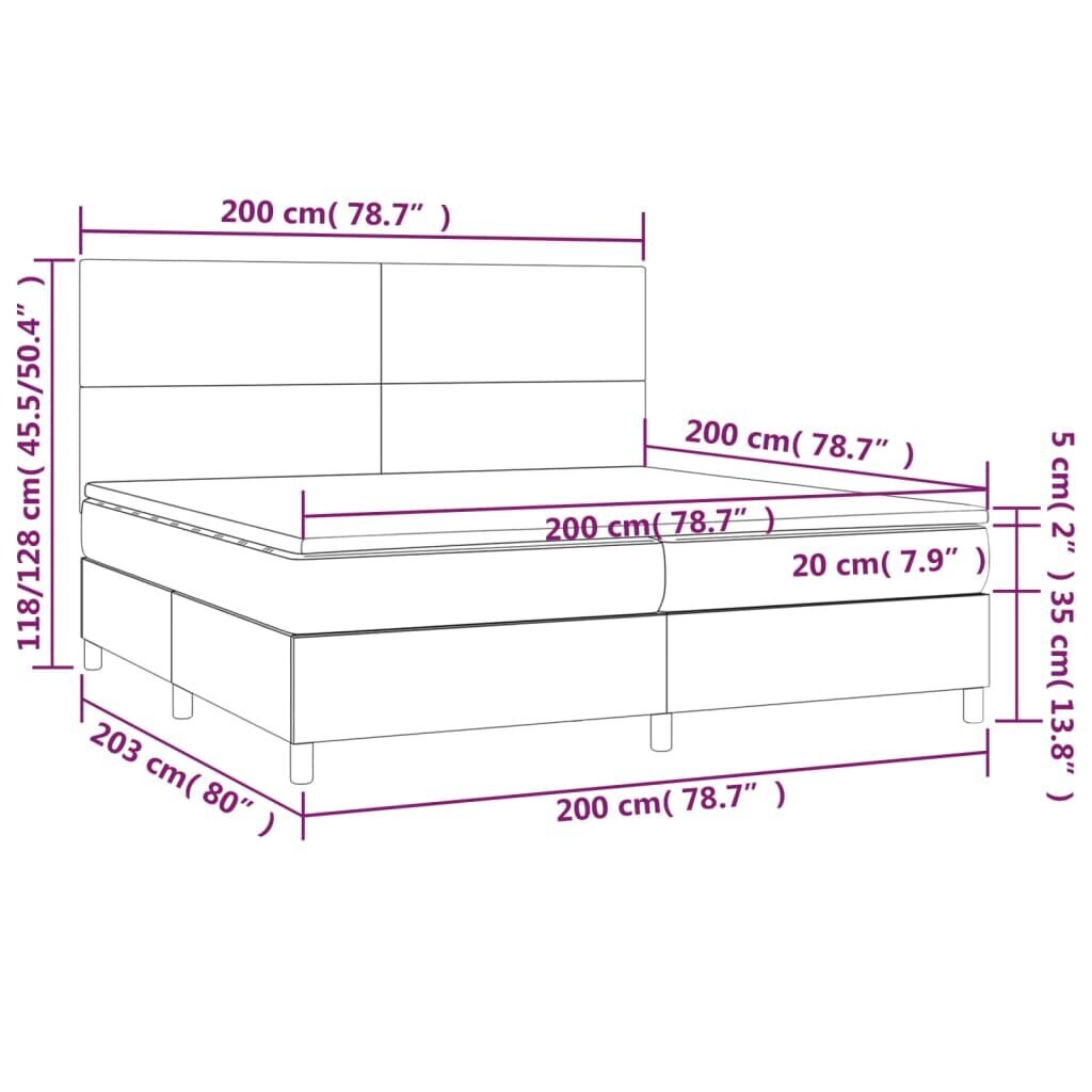 vidaXL kontinentaalvoodi madratsiga ja LED, helehall, 200x200 cm, kangas цена и информация | Voodid | kaup24.ee