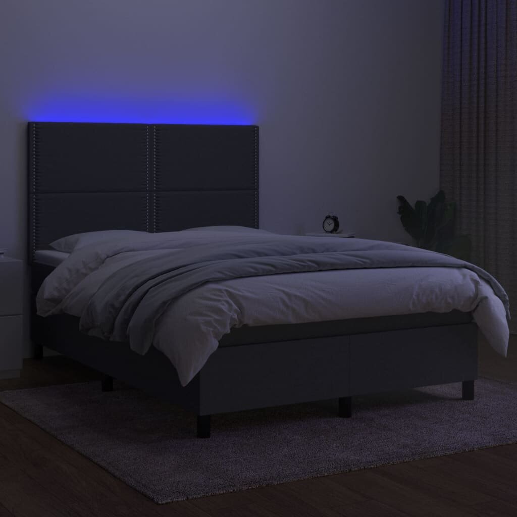 vidaXL kontinentaalvoodi madrats ja LED, tumehall, 140x190 cm, kangas hind ja info | Voodid | kaup24.ee