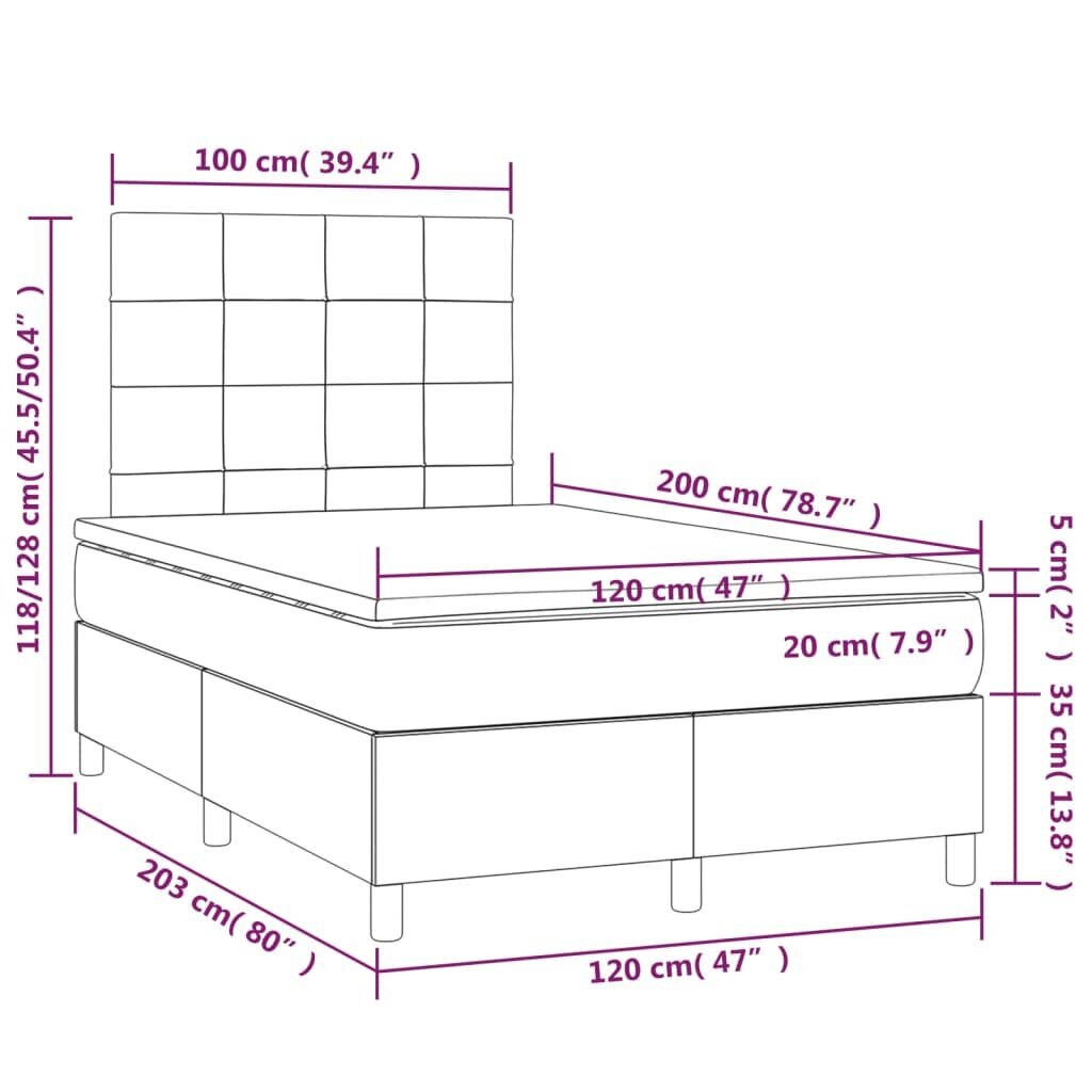 vidaXL kontinentaalvoodi madratsiga ja LED, tumepruun, 120x200 cm, kangas hind ja info | Voodid | kaup24.ee