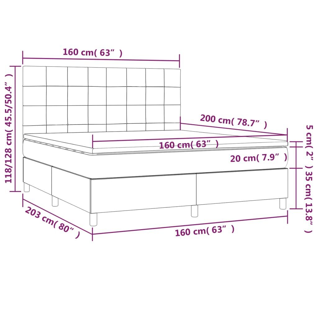 vidaXL kontinentaalvoodi madrats ja LED, sinine, 160x200 cm, kangas цена и информация | Voodid | kaup24.ee