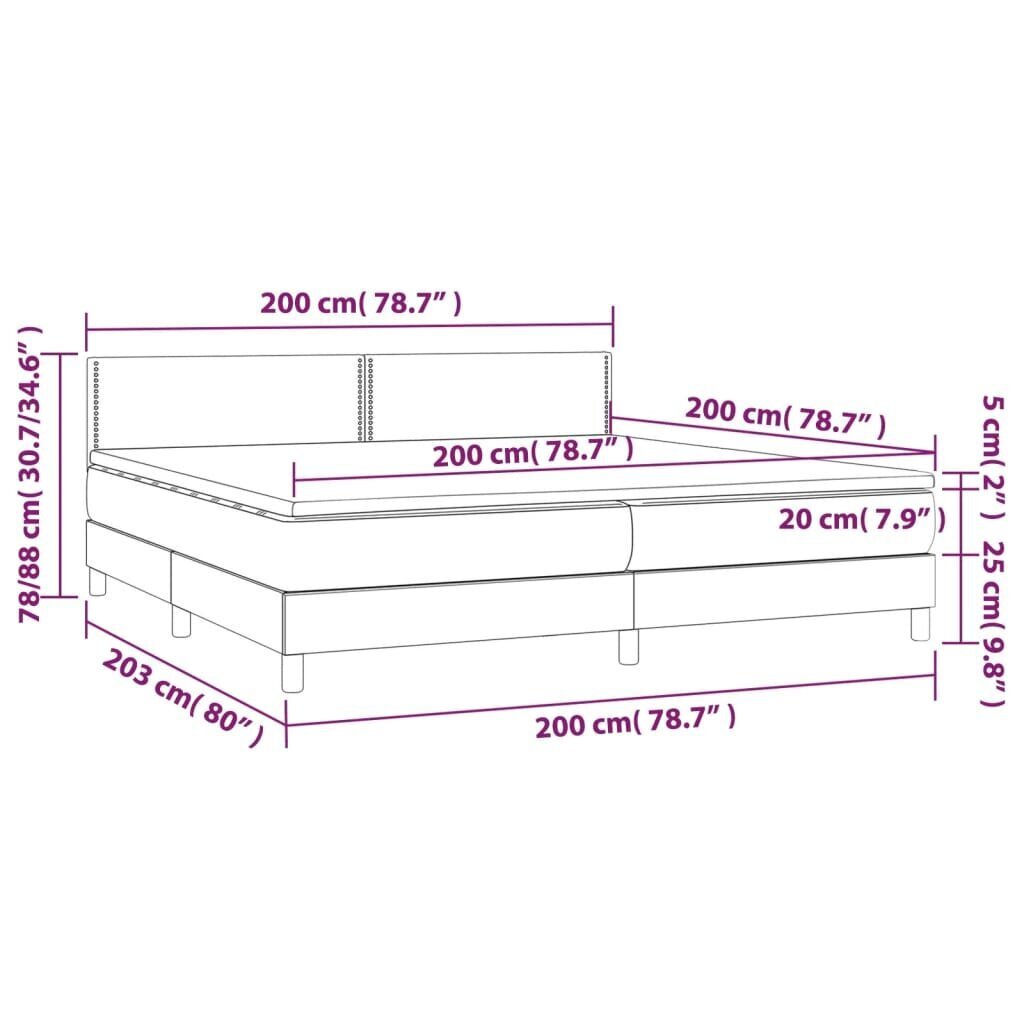 vidaXL kontinentaalvoodi madratsiga ja LED, sinine, 200x200 cm, kangas hind ja info | Voodid | kaup24.ee