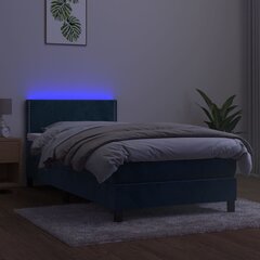 vidaXL kontinentaalvoodi madratsiga, LED, tumesinine, 90x200 cm, samet hind ja info | Voodid | kaup24.ee