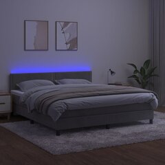 vidaXL kontinentaalvoodi madrats ja LED, helehall, 160x200 cm, samet цена и информация | Кровати | kaup24.ee