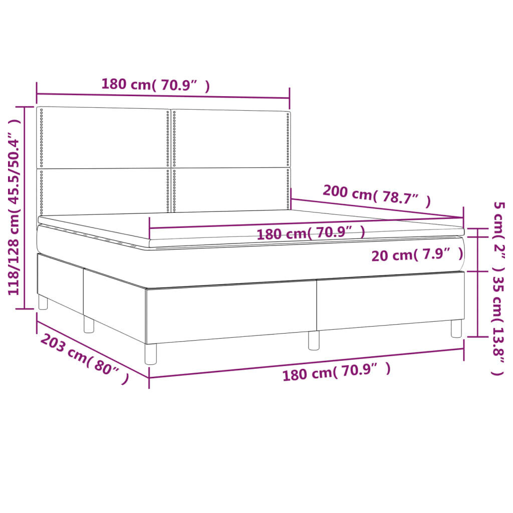 vidaXL kontinentaalvoodi madratsiga ja LED, sinine, 180x200 cm, kangas hind ja info | Voodid | kaup24.ee