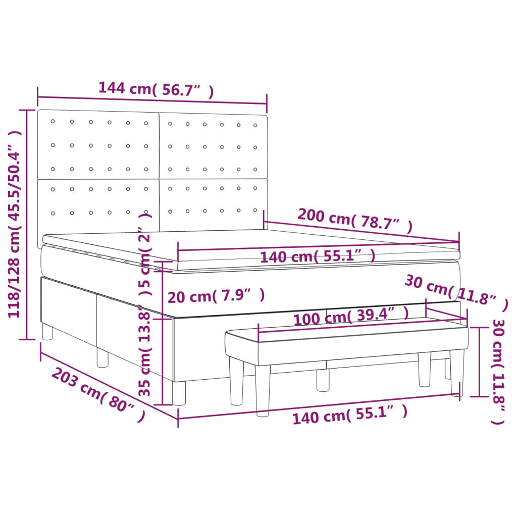 vidaXL kontinentaalvoodi madratsiga, tumepruun, 140x200 cm, kangas hind ja info | Voodid | kaup24.ee