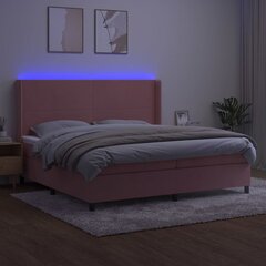 vidaXL kontinentaalvoodi madratsiga, LED, roosa, 200x200 cm, samet цена и информация | Кровати | kaup24.ee