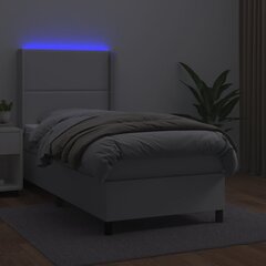 vidaXL kontinentaalvoodi madratsiga, LED, valge, 90x190 cm, kunstnahk цена и информация | Кровати | kaup24.ee