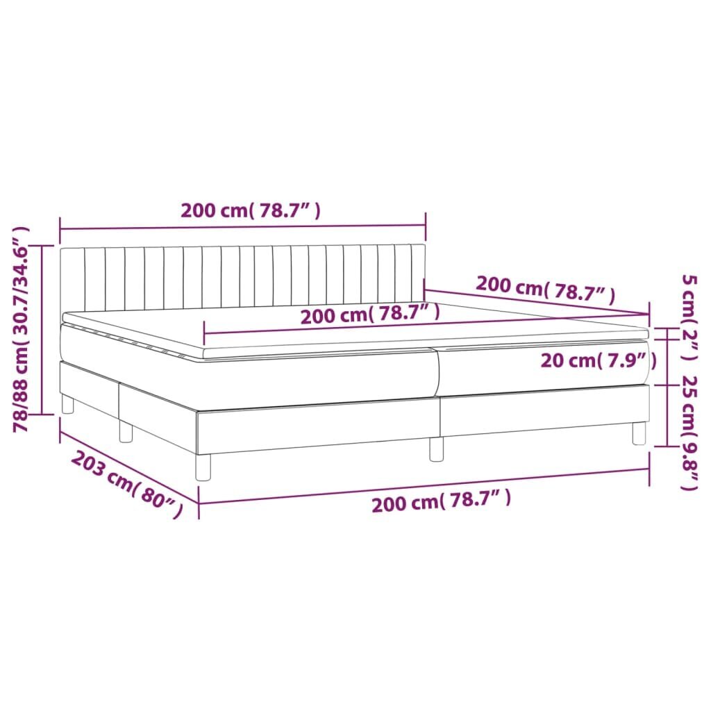 vidaXL kontinentaalvoodi madratsiga ja LED, helehall, 200x200 cm, kangas цена и информация | Voodid | kaup24.ee