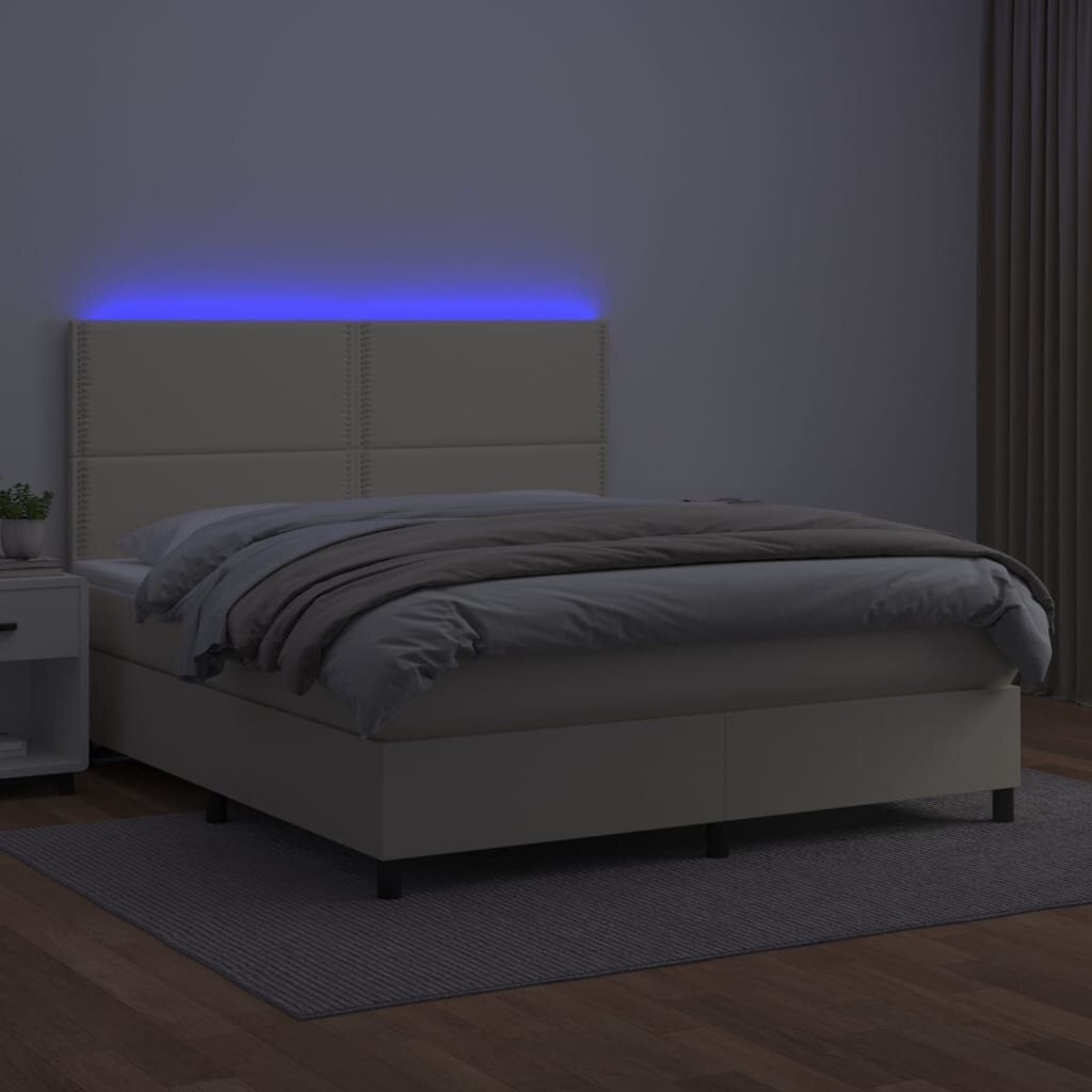 vidaXL kontinentaalvoodi madratsiga, LED, kreemjas, 160x200 cm, kunstnahk hind ja info | Voodid | kaup24.ee
