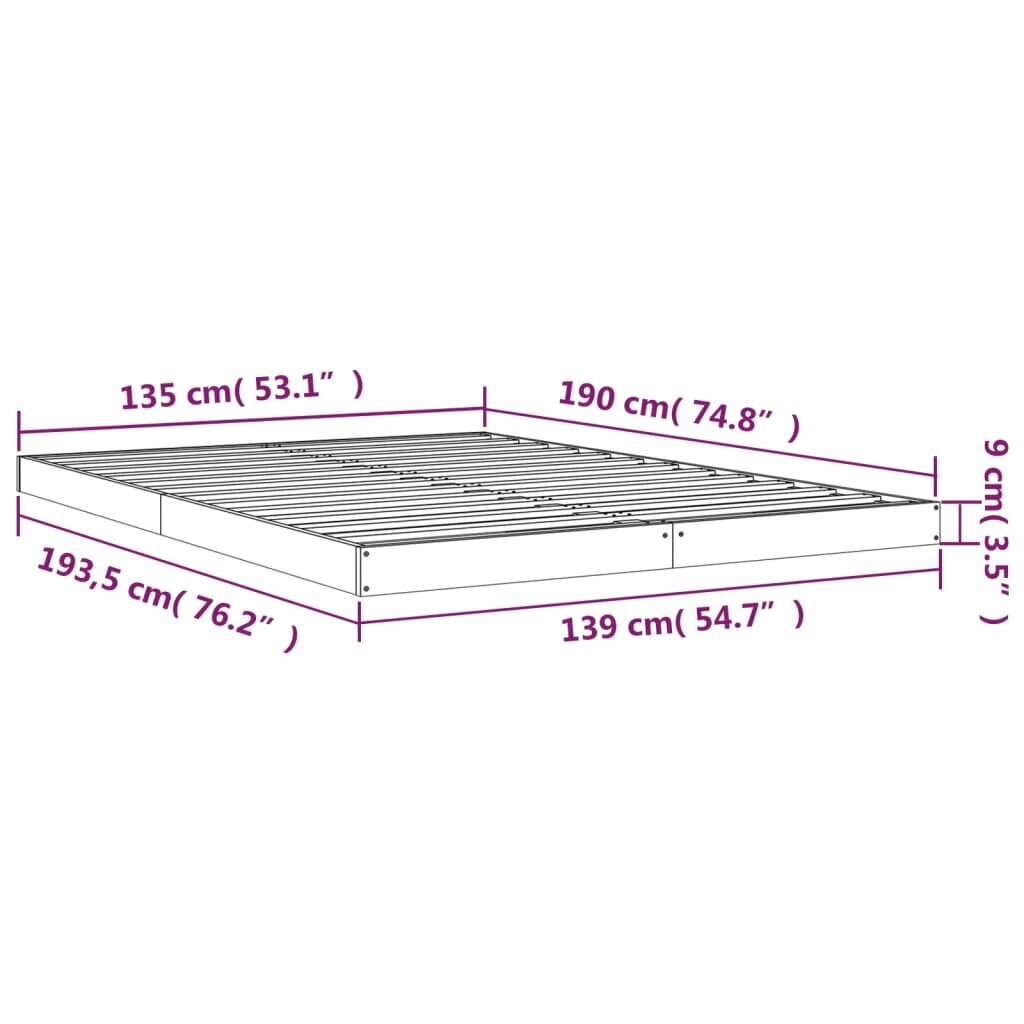 vidaXL voodiraam, must, 135 x 190 cm, männipuit hind ja info | Voodid | kaup24.ee