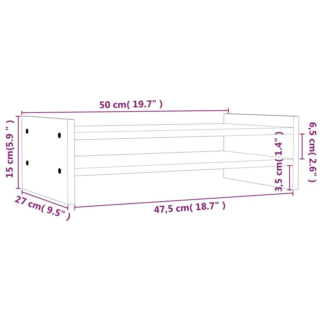 vidaXL monitorialus, valge, 50 x 27 x 15 cm, männipuit цена и информация | Monitori hoidjad | kaup24.ee