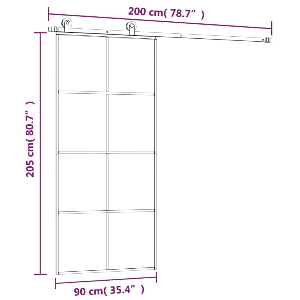 vidaXL liuguks tarvikutega, 90 x 205 cm, ESG-klaas ja alumiinium hind ja info | Siseuksed | kaup24.ee