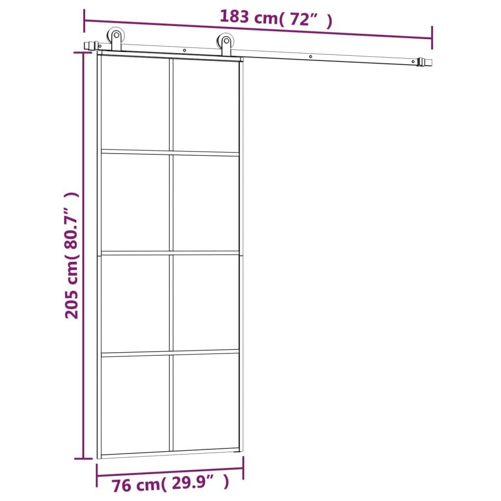 vidaXL liuguks koos tarvikutega, 76 x 205 cm, ESG-klaas ja alumiinium hind ja info | Siseuksed | kaup24.ee