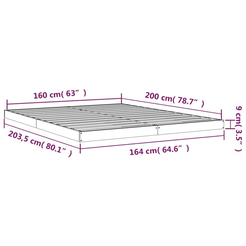 vidaXL voodiraam, valge, 160 x 200 cm, männipuit hind ja info | Voodid | kaup24.ee