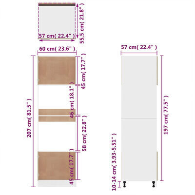 Mikrolaineahju kapp, suitsutatud tamm, 60 x 57 x 207 cm, tehispuit hind ja info | Köögikapid | kaup24.ee