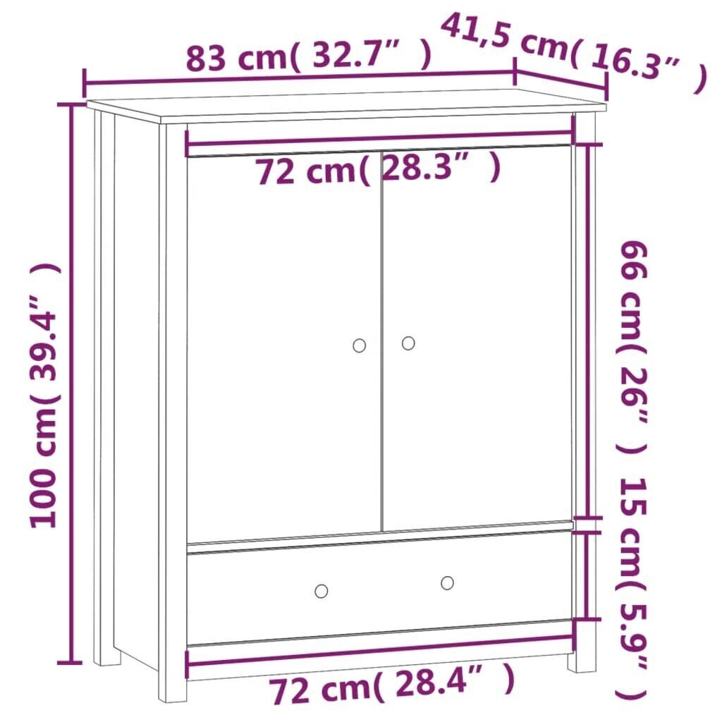 vidaXL kõrge kapp, meepruun, 83 x 41,5 x 100 cm, männipuit hind ja info | Kummutid | kaup24.ee