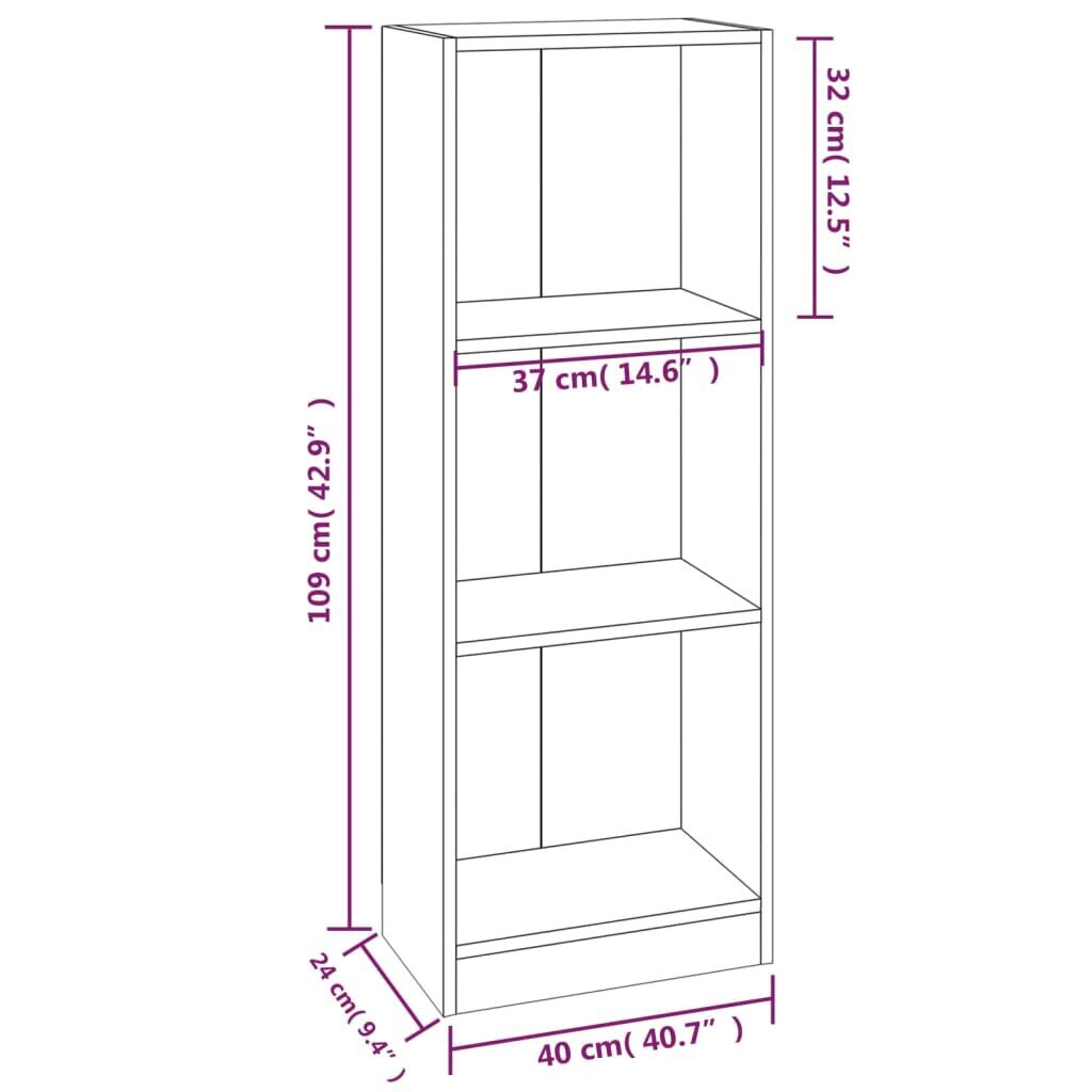 vidaXL 3 riiuliga raamaturiiul hall Sonoma tamm 40x24x109 cm tehispuit цена и информация | Riiulid | kaup24.ee