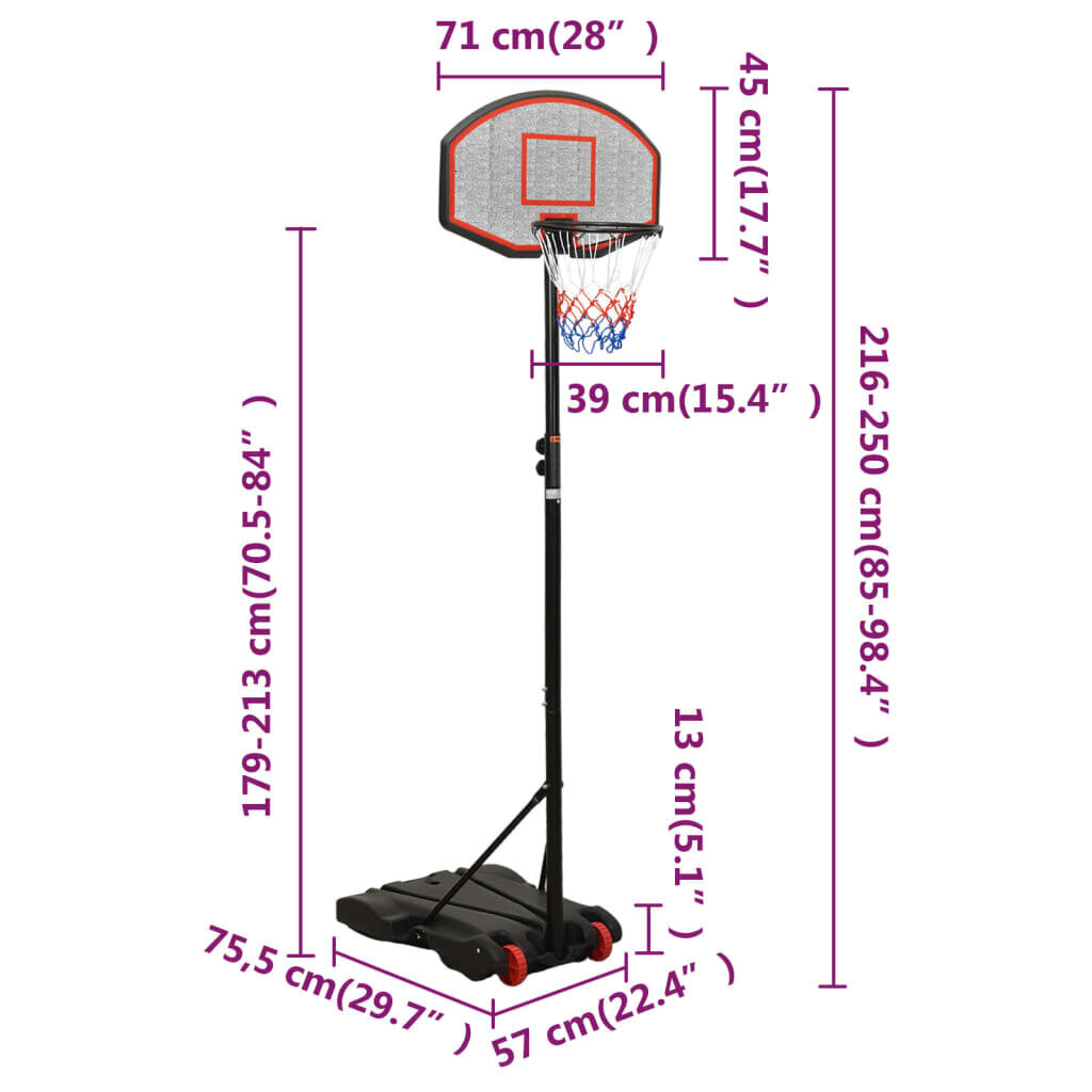 Korvpallialus vidaXL, must, 216-250cm цена и информация | Korvpallil alused | kaup24.ee