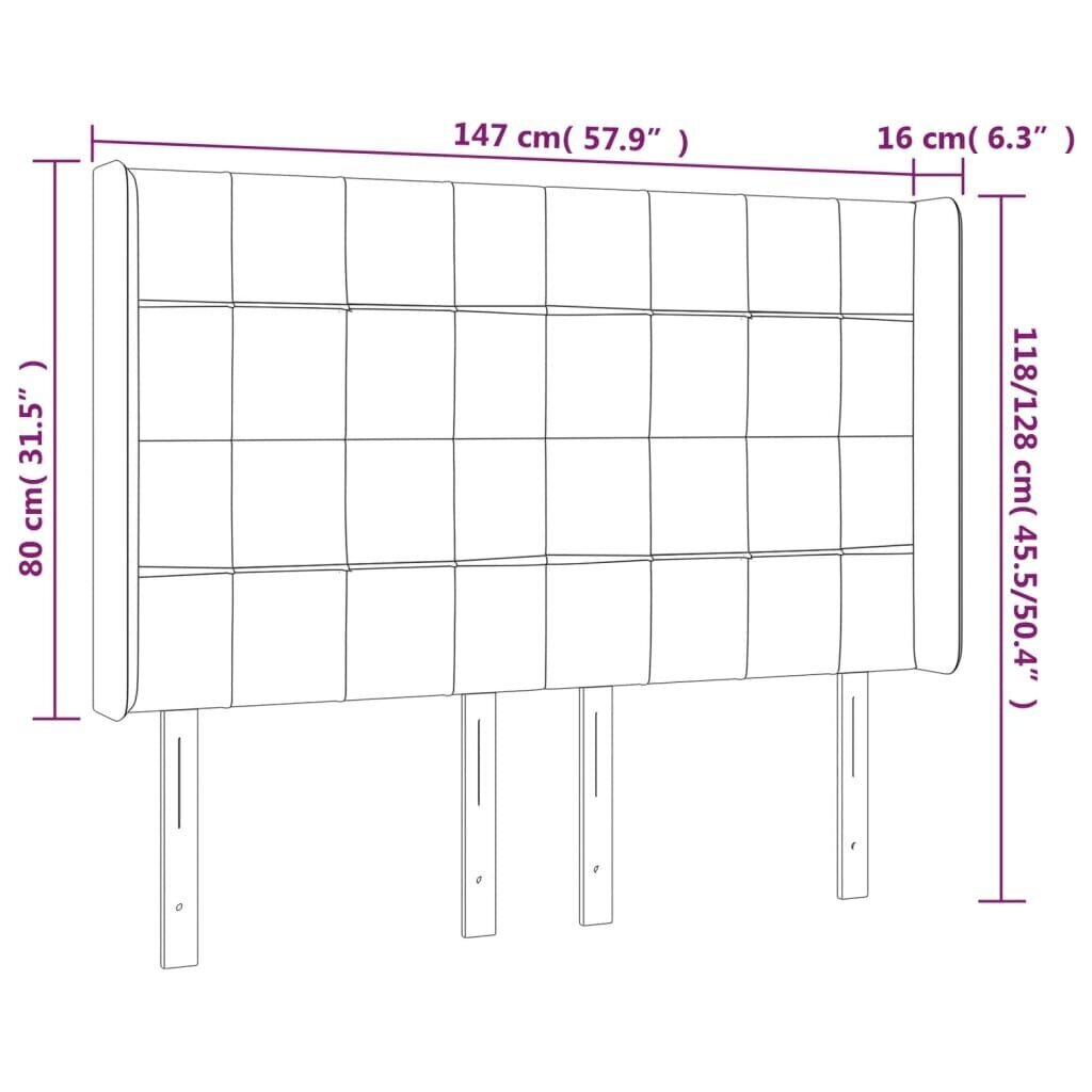 vidaXL LED-voodipeats, tumepruun, 147x16x118/128 cm, kangas hind ja info | Voodid | kaup24.ee