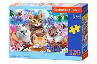 CASTORLAND Puzzle 120el. Kittens with Flowers - Koty w kwiatach цена и информация | Пазлы | kaup24.ee