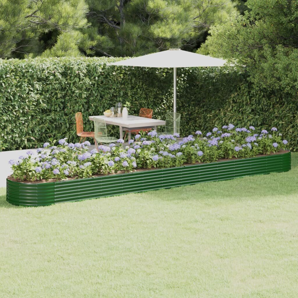vidaXL aia taimekast, pulbervärvitud teras, 544x100x36 cm, roheline hind ja info | Dekoratiivsed lillepotid | kaup24.ee