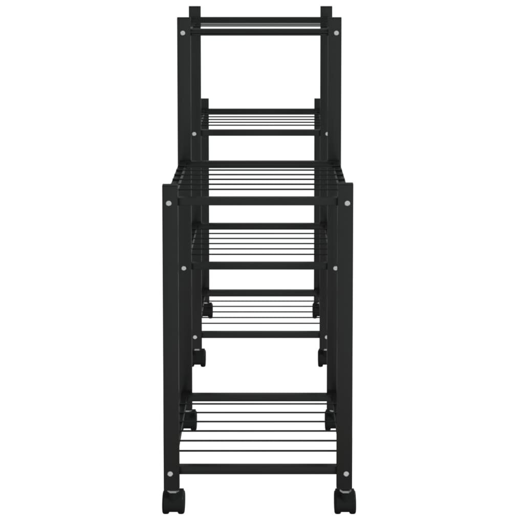 vidaXL lillealus ratastel, 83 x 25 x 63,5 cm, must, raud hind ja info | Vaasid, alused, redelid lilledele | kaup24.ee