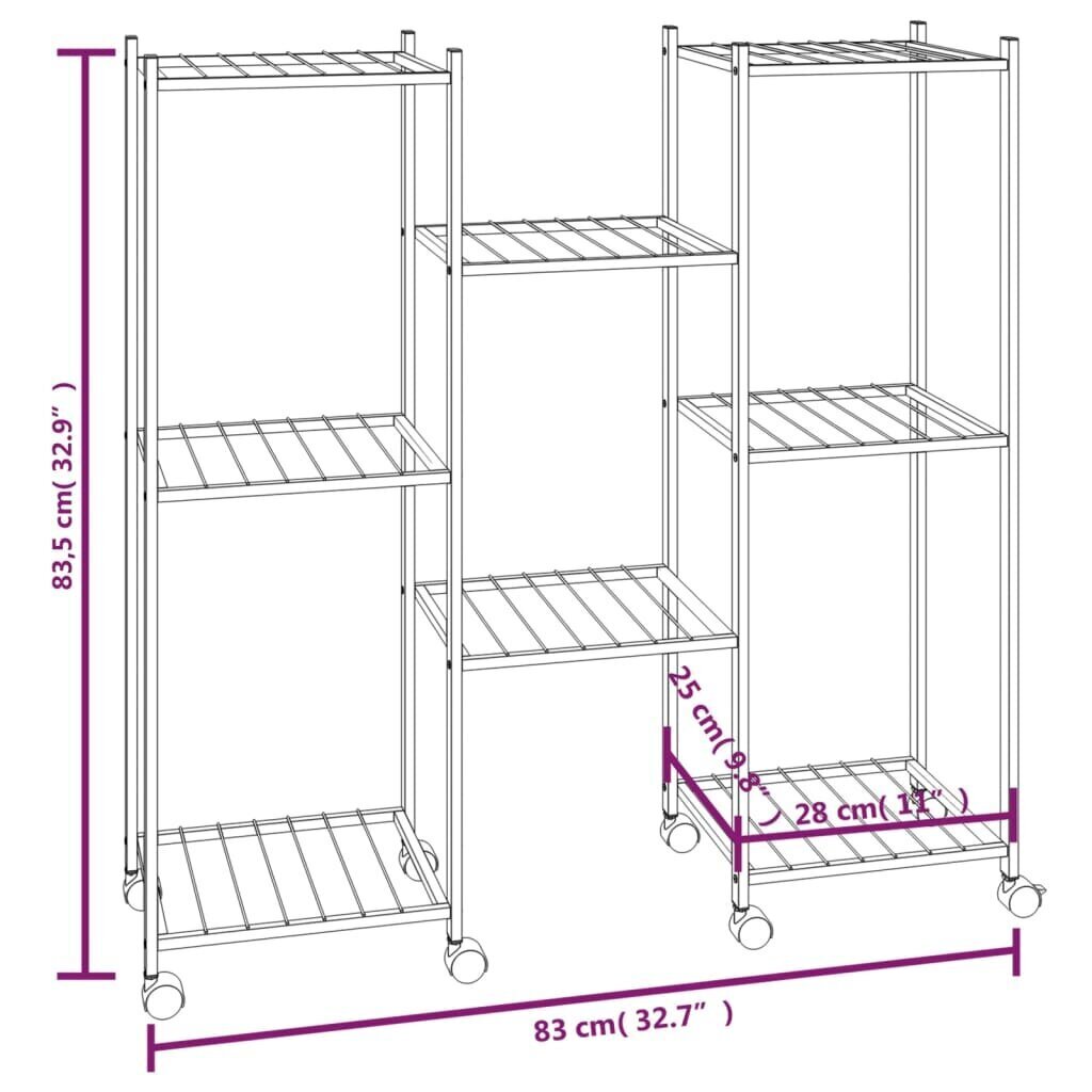 vidaXL lillealus ratastel, 83 x 25 x 83,5 cm, must, raud цена и информация | Aiatööriistad | kaup24.ee