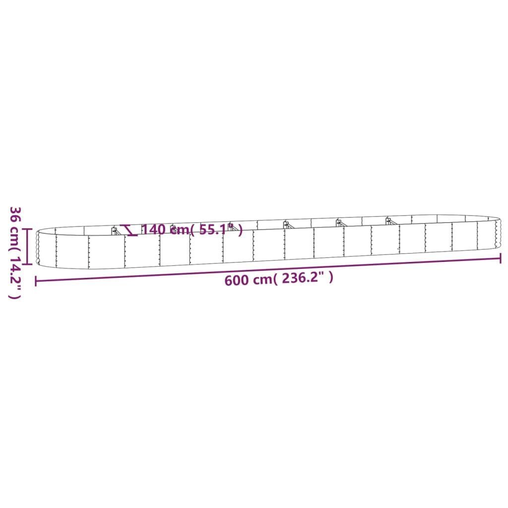 vidaXL aia taimekast, pulbervärvitud teras, 600x140x36 cm, roheline hind ja info | Lillekastid | kaup24.ee