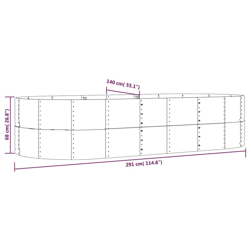 vidaXL aia taimekast, hõbedane, 291x140x68 cm, pulbervärvitud teras hind ja info | Lillekastid | kaup24.ee