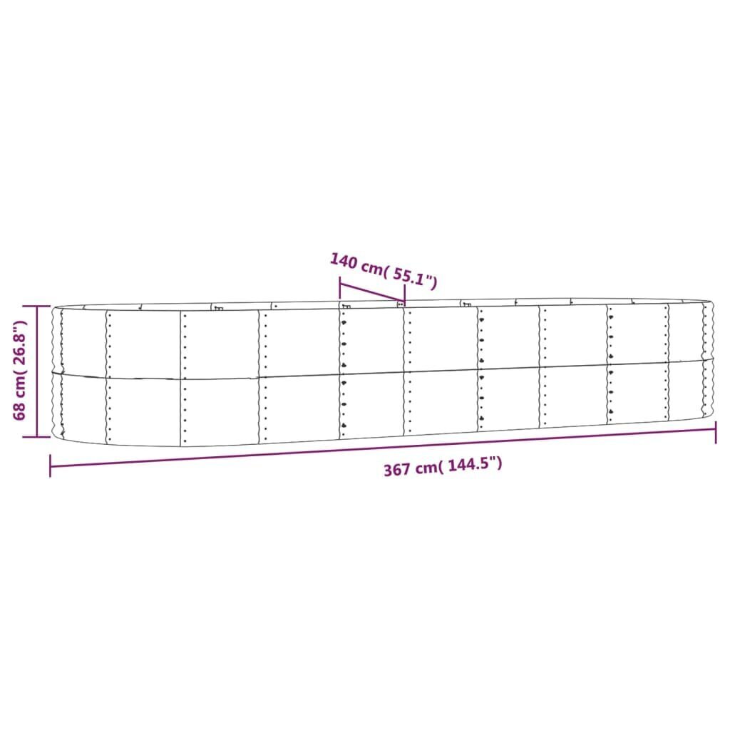 vidaXL aia taimekast, antratsiit, 367x140x68 cm, pulbervärvitud teras hind ja info | Lillekastid | kaup24.ee