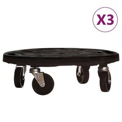 vidaXL ratastel taimekärud, 3 tk, läbimõõt 40 cm, must, 275 kg цена и информация | Подставки для цветов, держатели для вазонов | kaup24.ee