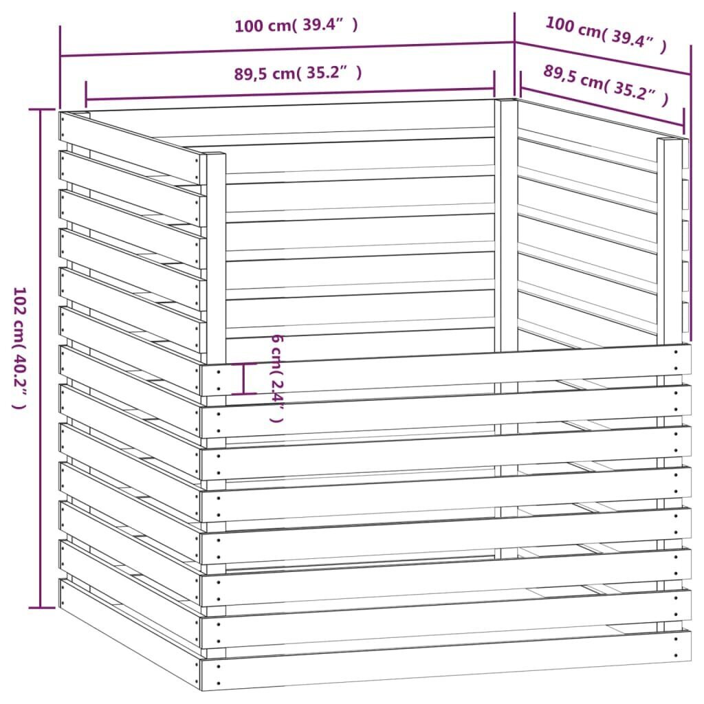 vidaXL komposter, meepruun, 100 x 100 x 102 cm, männipuit цена и информация | Kompostrid, prügikonteinerid | kaup24.ee