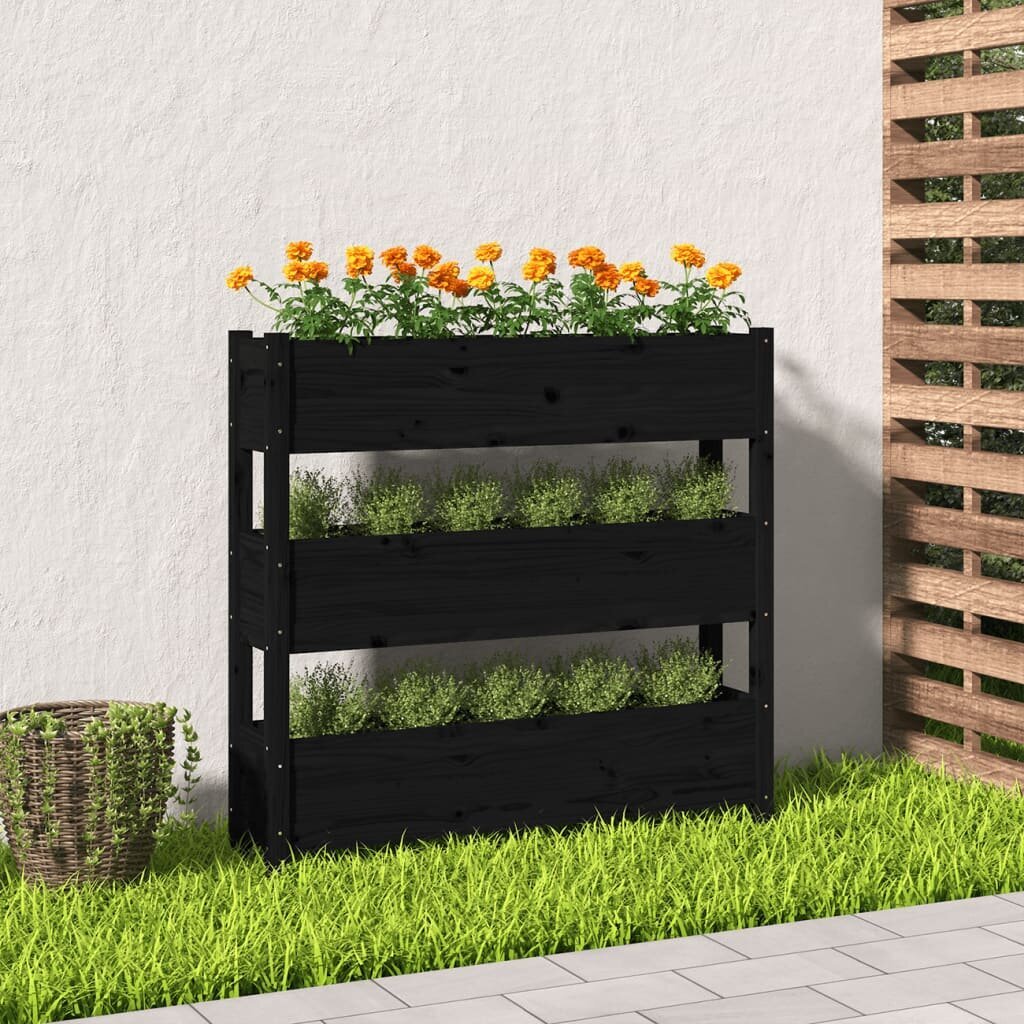 vidaXL taimekast, must, 112 x 25 x 104,5 cm, männipuit hind ja info | Lillekastid | kaup24.ee