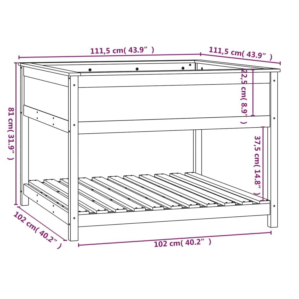 vidaXL riiuliga taimekast, must, 111,5x111,5x81 cm, männipuit hind ja info | Lillekastid | kaup24.ee