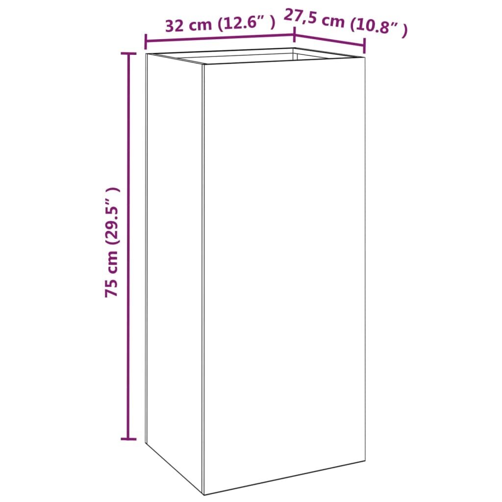 vidaXL taimekast, hall, 32x27,5x75 cm, ilmastikukindel teras hind ja info | Dekoratiivsed lillepotid | kaup24.ee