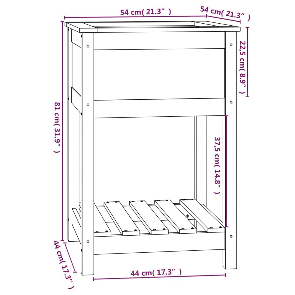 vidaXL riiuliga taimekast, must, 54x54x81 cm, männipuit hind ja info | Istutus- ja turbapotid | kaup24.ee