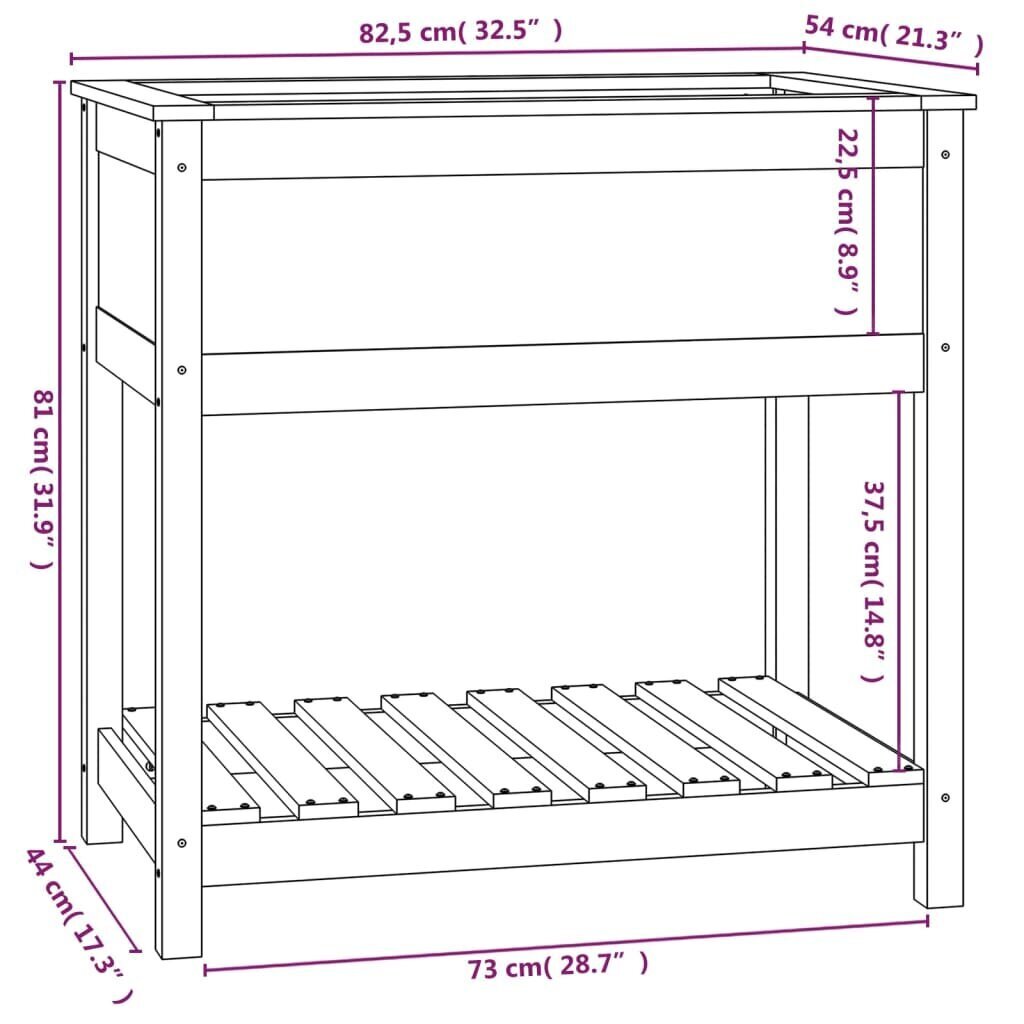 vidaXL riiuliga taimekast, must, 82,5x54x81 cm, männipuit hind ja info | Dekoratiivsed lillepotid | kaup24.ee