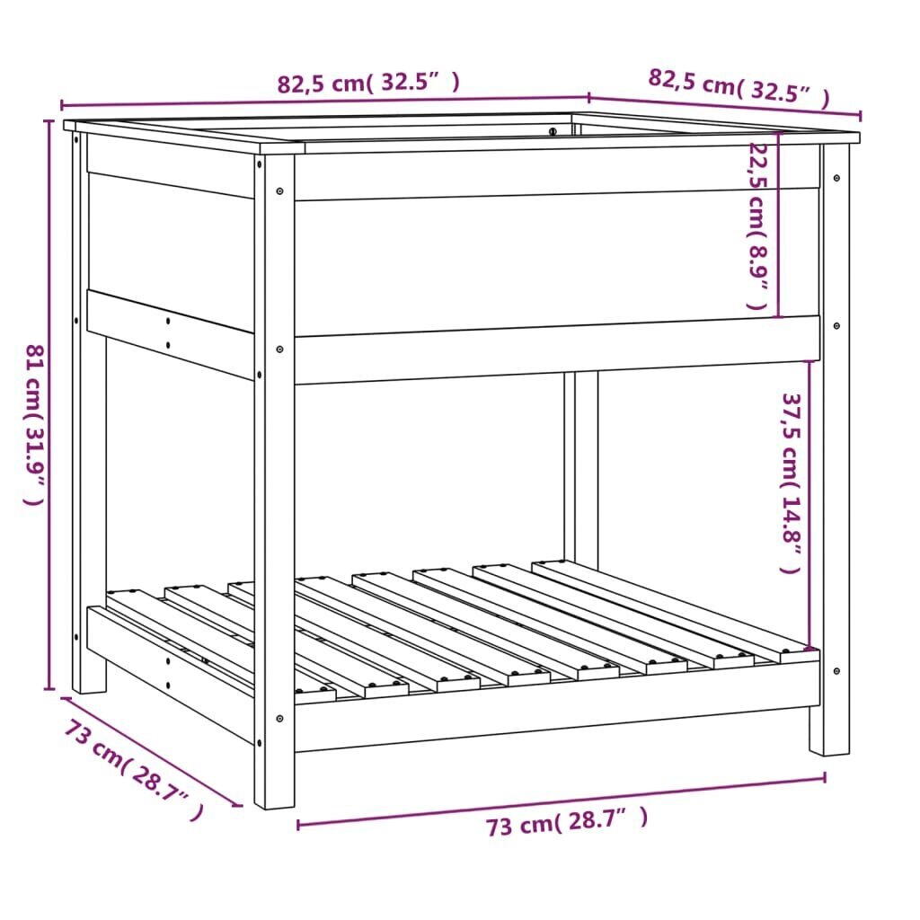 vidaXL riiuliga taimekast, hall, 82,5x82,5x81 cm, männipuit hind ja info | Dekoratiivsed lillepotid | kaup24.ee