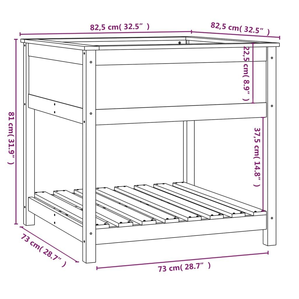 vidaXL riiuliga taimekast, hall, 82,5x82,5x81 cm, männipuit hind ja info | Istutus- ja turbapotid | kaup24.ee