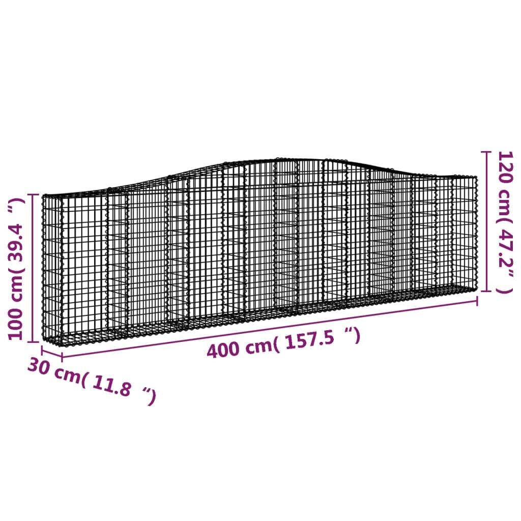 vidaXL kaarekujuline gabioonkorv, 400x30x100/120 cm, tsingitud raud hind ja info | Lillekastid | kaup24.ee