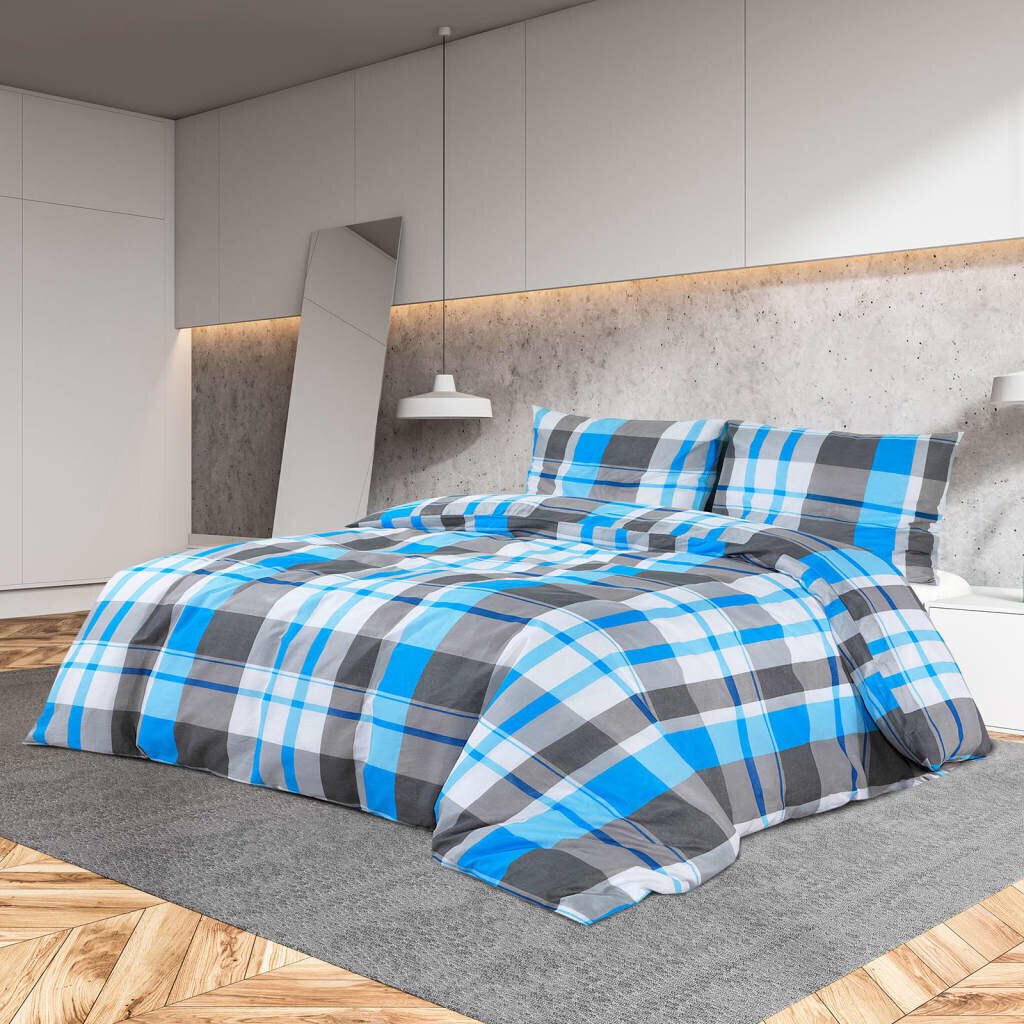 vidaXL voodipesukomplekt, sinine ja hall, 135 x 200 cm puuvill цена и информация | Voodipesu | kaup24.ee