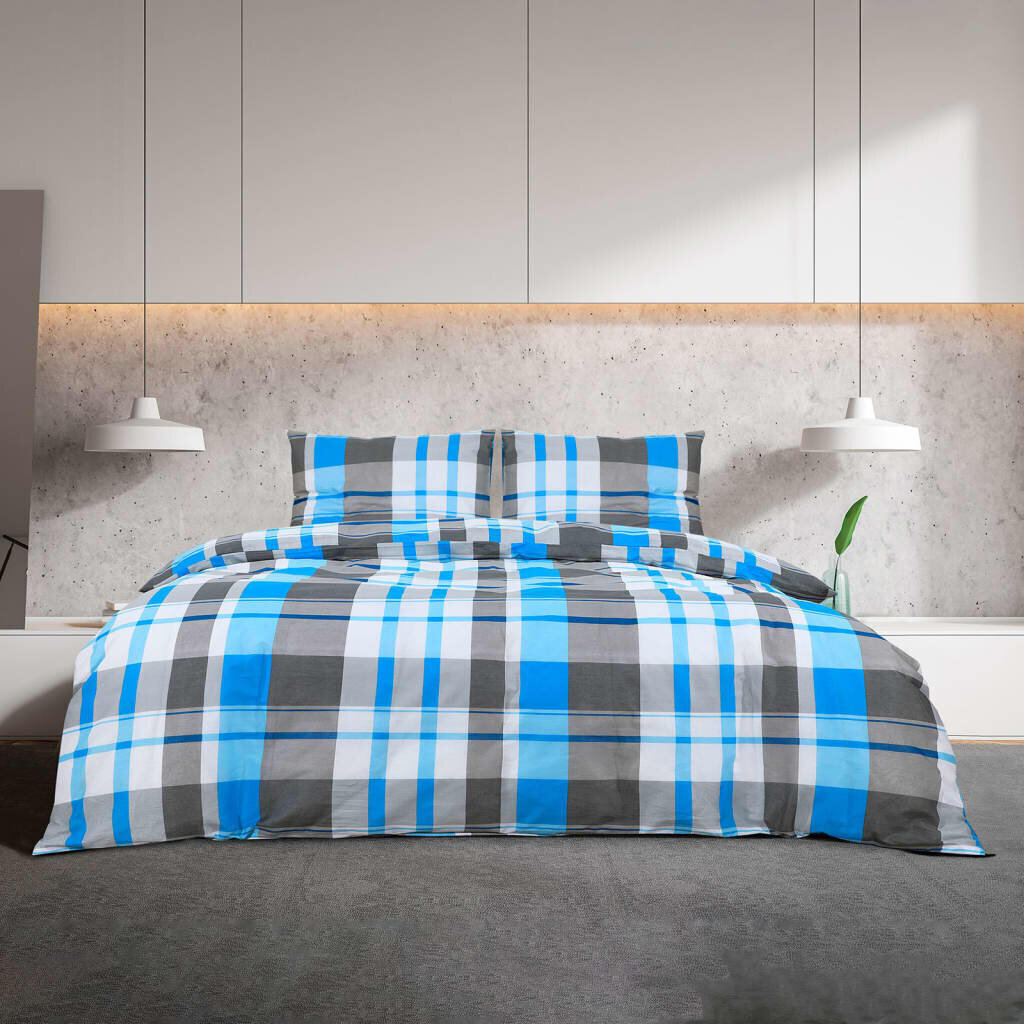 vidaXL voodipesukomplekt, sinine ja hall, 225 x 220 cm, puuvill hind ja info | Voodipesukomplektid | kaup24.ee