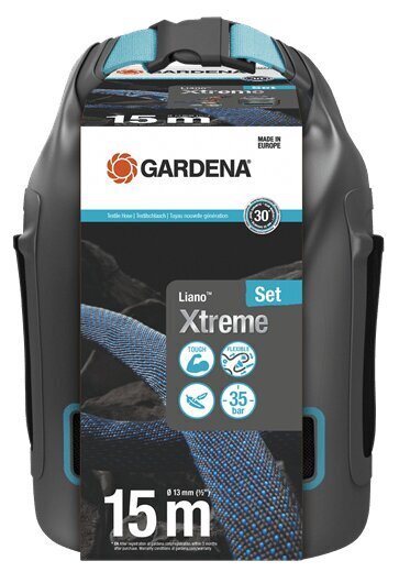 Gardena Liano™ Xtreme tekstiilvooliku komplekt koos hoiukotiga, 15 m hind ja info | Kastekannud, voolikud, niisutus | kaup24.ee