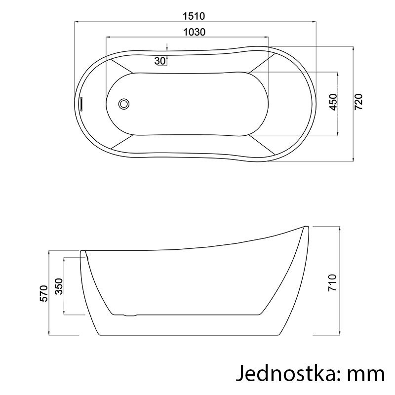 Eraldi seisev vann ARIA 506B 150x70 цена и информация | Vannid | kaup24.ee