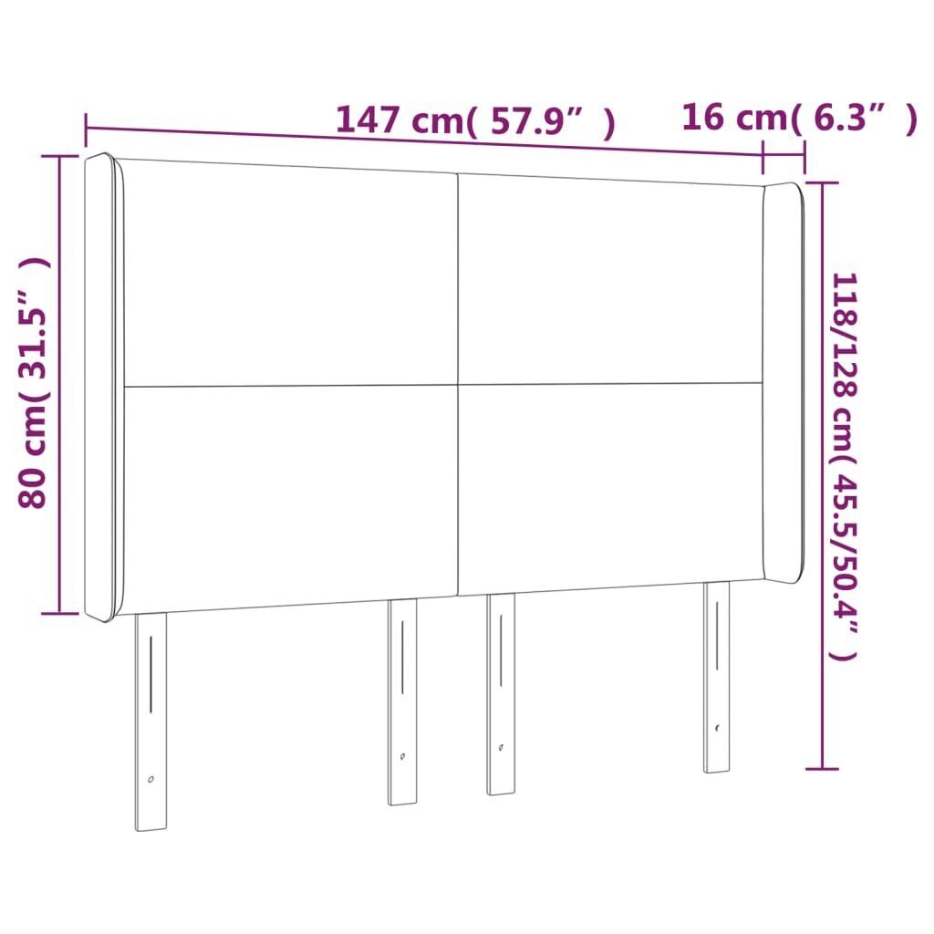 vidaXL LED-voodipeats, hall, 147x16x118/128 cm, kunstnahk цена и информация | Voodid | kaup24.ee