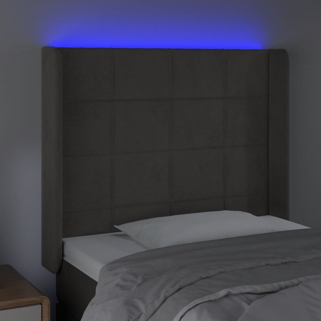 vidaXL LED-voodipeats, tumehall, 103x16x118/128 cm, samet hind ja info | Voodid | kaup24.ee