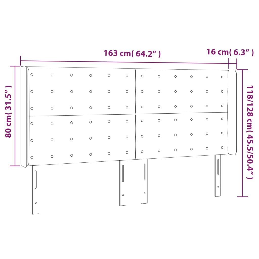 vidaXL LED-voodipeats, must, 163x16x118/128 cm, kunstnahk hind ja info | Voodid | kaup24.ee