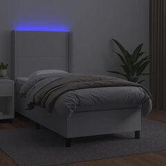 vidaXL kontinentaalvoodi madratsiga, LED, valge, 80x200 cm, kunstnahk hind ja info | Voodid | kaup24.ee